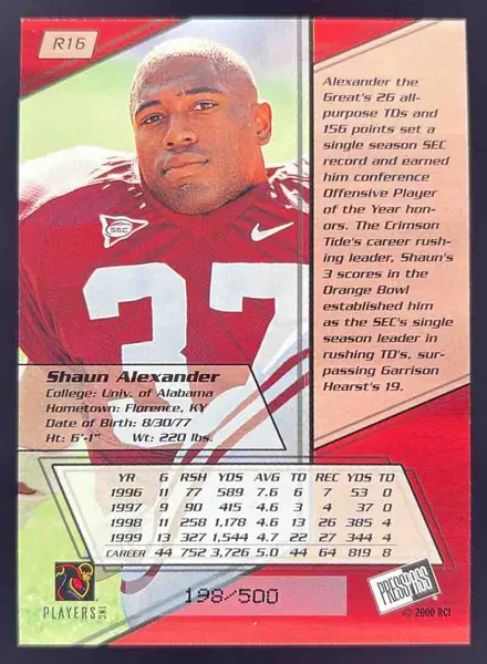2000 Press Pass Reflectors #R16 Shaun Alexander /500