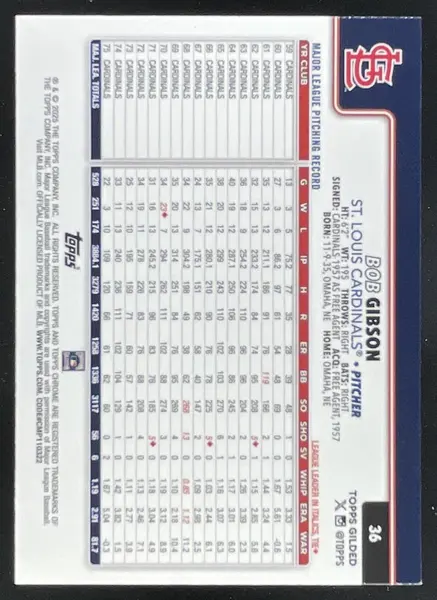2025 Topps Gilded Collection Chrome Gold Wave Refractor #36 Bob Gibson /75