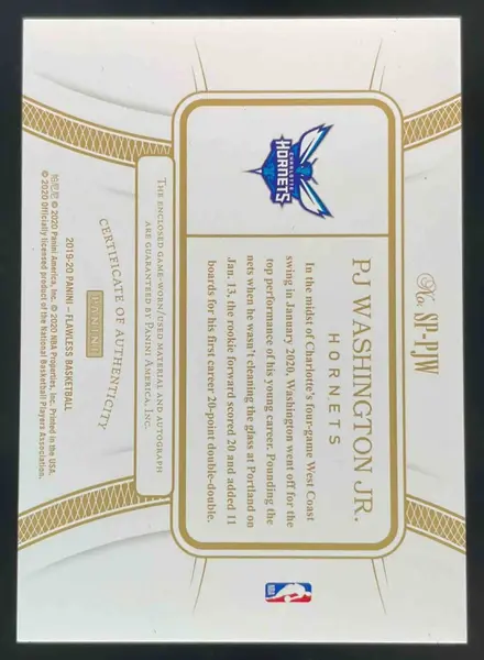 2019-20 Panini Flawless Prime Materials #SP-PJW PJ Washington Jr. RC Auto /25