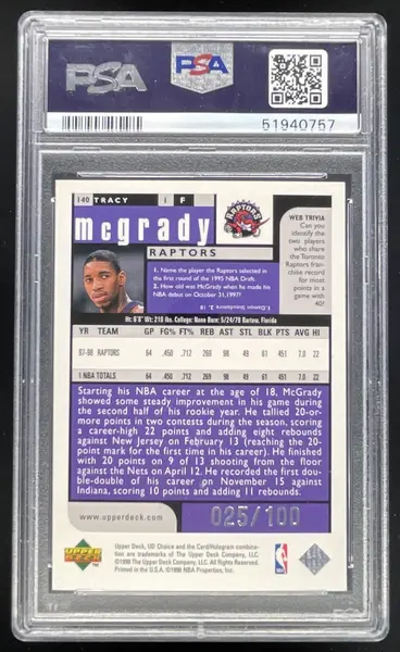 1998-99 Upper Deck Choice Premium Choice Reserve #140 Tracy McGrady /100 PSA 8