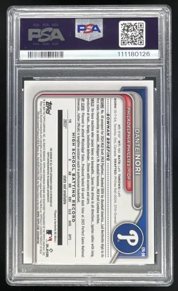 2024 Bowman Draft Chrome Prospect Green #CPA-DN Dante Nori RC Auto /99 PSA 9
