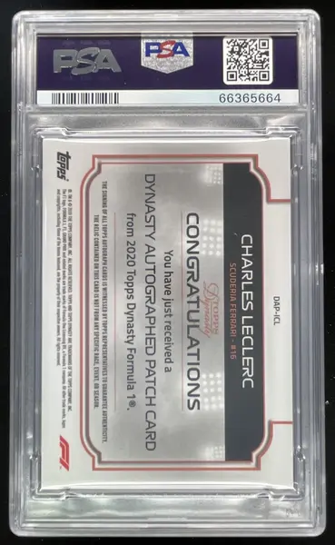 2020 Topps Dynasty Formula 1 Dynasty Patch #ICL Charles Leclerc Auto /10 PSA 9