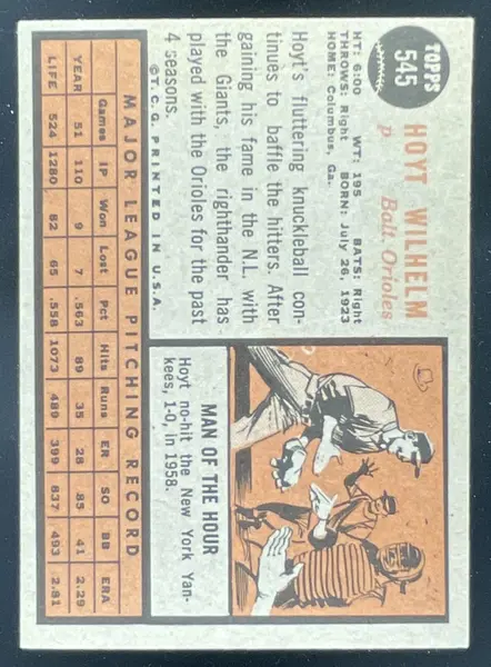 1962 Topps #545 Hoyt Wilhelm