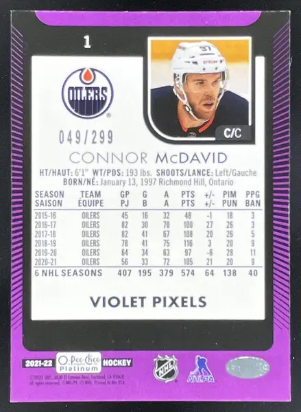 2021-22 O-Pee-Chee Platinum Violet Pixels #1 Connor McDavid /299