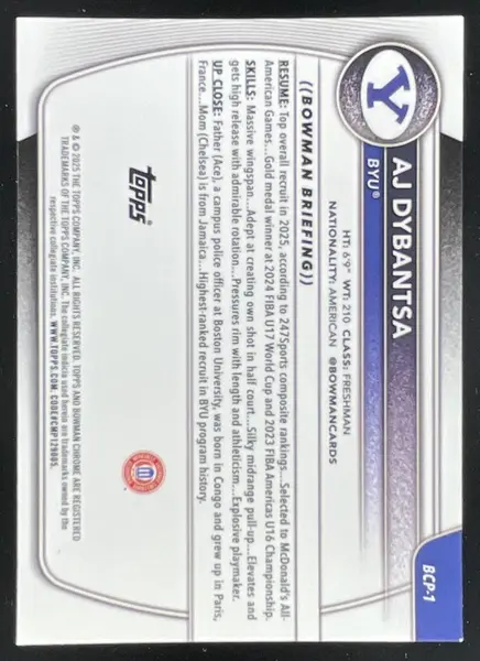 2025-26 Bowman Chrome Prospects Reptilian Refractor #BCP-1 AJ Dybantsa RC