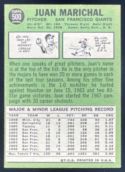 1967 Topps #500 Juan Marichal