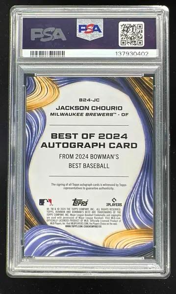 2024 Bowman's Best of 2024 Autographs #B24-JC Jackson Chourio RC Auto PSA 10