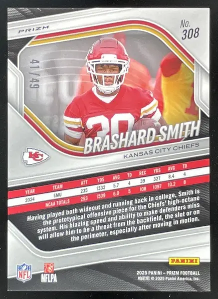 2025 Panini Prizm Purple Power Prizm #308 Brashard Smith RC /49