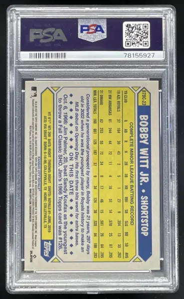 2022 Topps Chrome Ben Baller Edition 1987 #87BC-23 Bobby Witt Jr. RC PSA 10