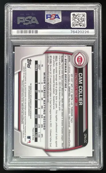 2023 Bowman Chrome Prospect Atomic #CPA-CC Cam Collier RC Auto /100 PSA 10