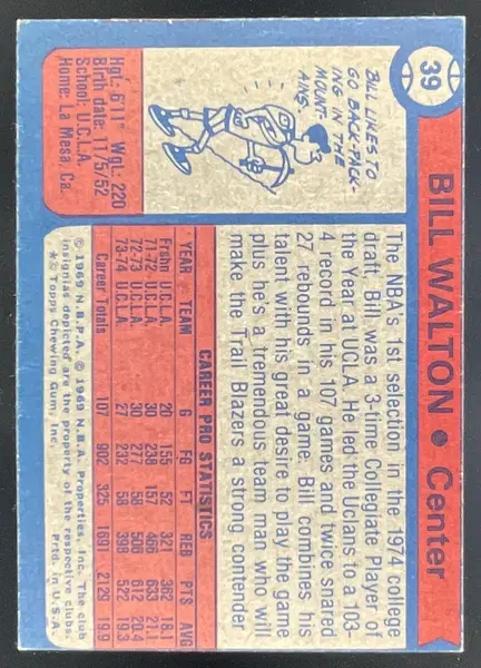 1974-75 Topps #39 Bill Walton RC