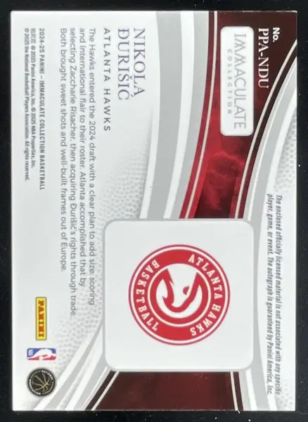 2024-25 Immaculate Collection Premium Patch Gold #40 Nikola Durisic Auto /10