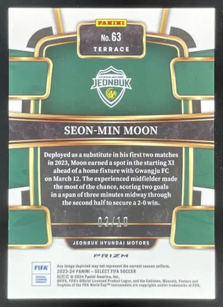 2023-24 Panini Select FIFA Gold Mojo Prizm #63 Moon Seon-min /10