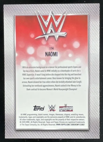 2026 Topps Chrome WWE Black Refractor #156 Naomi /10