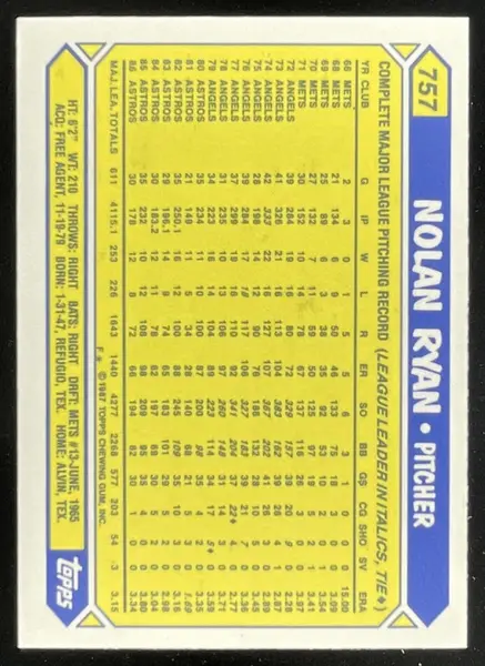 1987 Topps Tiffany #757 Nolan Ryan