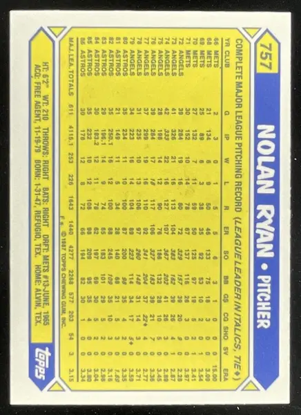 1987 Topps Tiffany #757 Nolan Ryan