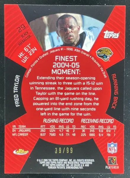 2006 Topps Finest Black Refractors #29 Fred Taylor /99