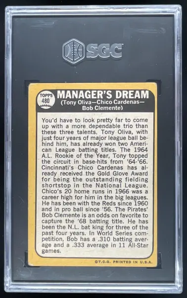 1968 Topps #480 Manager s Dream Tony Oliva Chico Cardenas Bob Clemente C SGC 3