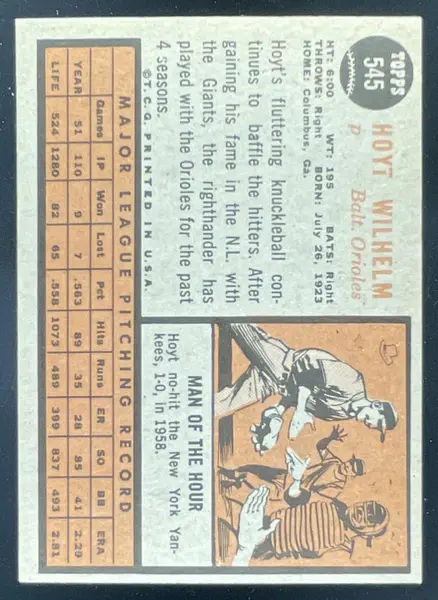 1962 Topps #545 Hoyt Wilhelm