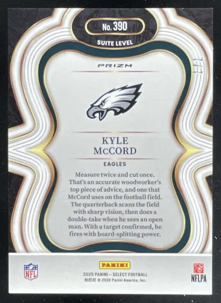 2025 Panini Select Suite Level Neon Orange Pulsar Prizm #390 Kyle McCord RC /7