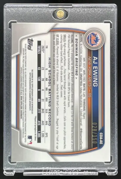2023 Bowman Draft Chrome Prospect Blue #CDA-AE AJ Ewing RC Auto /150