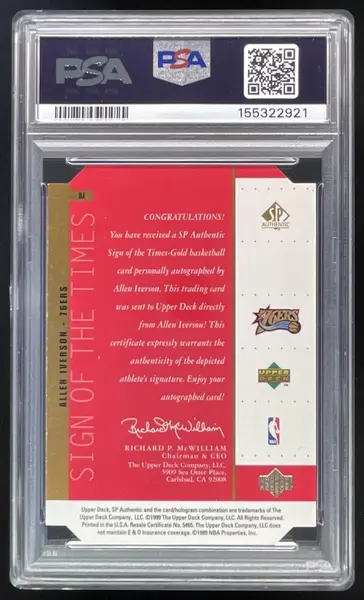 1998-99 SP Authentic Sign of the Times Gold #AI Allen Iverson Auto PSA 8