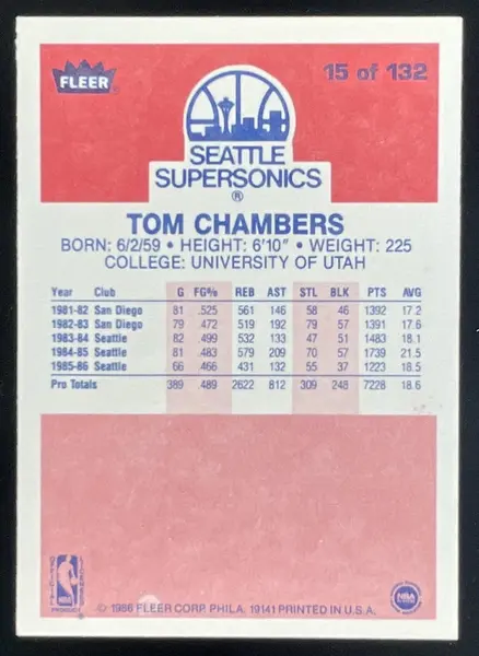 1986-87 Fleer #15 Tom Chambers RC