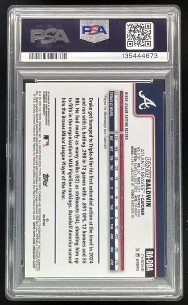 2025 Topps Chrome Rookie Autographs #RA-DBA Drake Baldwin RC Auto PSA 9