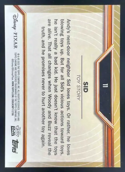 2025 Topps Pixar Gold Gilded Pixar Gold Mini-Diamond Etch Refractor #11 Sid /50