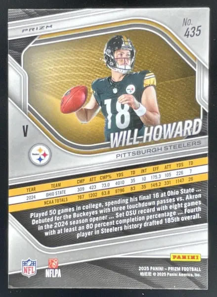 2025 Panini Prizm Rookie Variations Silver Prizm #435 Will Howard