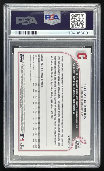 2022 Topps Update #US261 Steven Kwan RC PSA 9