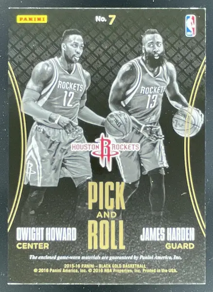 2015-16 Panini Black Gold Pick and Roll Relics #7 Dwight Howard James Harden /99