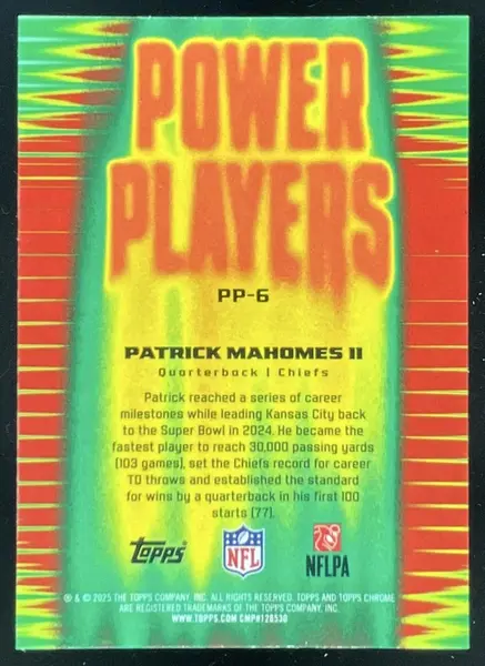 2025 Topps Chrome Power Players Blue Refractor #PP-6 Patrick Mahomes II /150