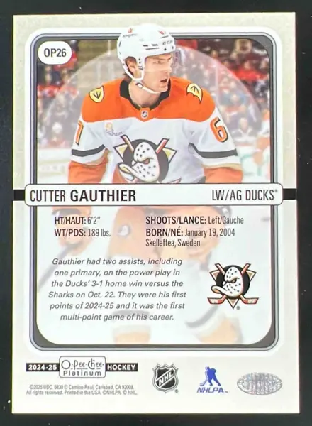 2024-25 O-Pee-Chee Platinum O-Pee-Chee Premier #OP26 Cutter Gauthier