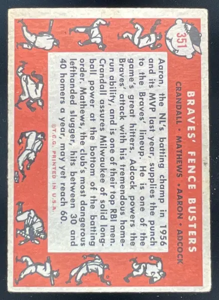 1958 Topps #351 Del Crandall Ed Mathews Hank Aaron Joe Adcock C