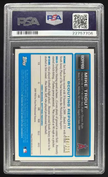 2009 Bowman Draft Picks Prospects Chrome X Fractors Mike Trout Auto /225 PSA 10