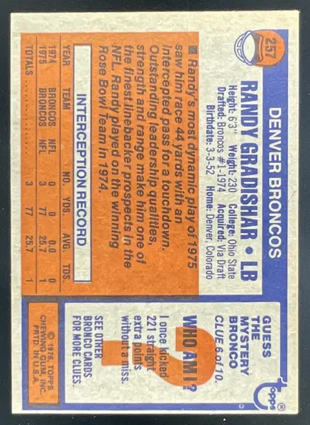 1976 Topps #257 Randy Gradishar RC