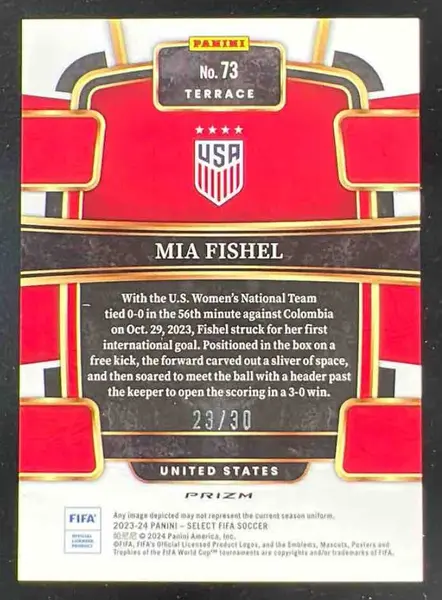 2023 Panini Select FIFA Tie Dye Prizm #73 Mia Fishel RC /30