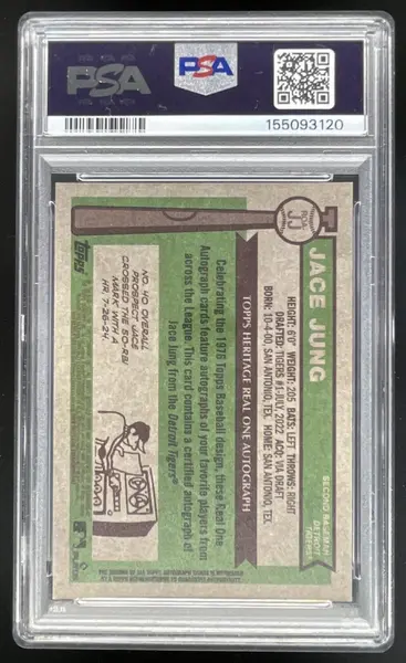 2025 Topps Heritage Real One Autographs #ROA-JJ Jace Jung RC Auto PSA 10