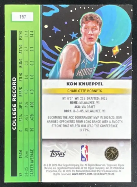 2025-26 Topps Cosmic Chrome #197 Kon Knueppel RC