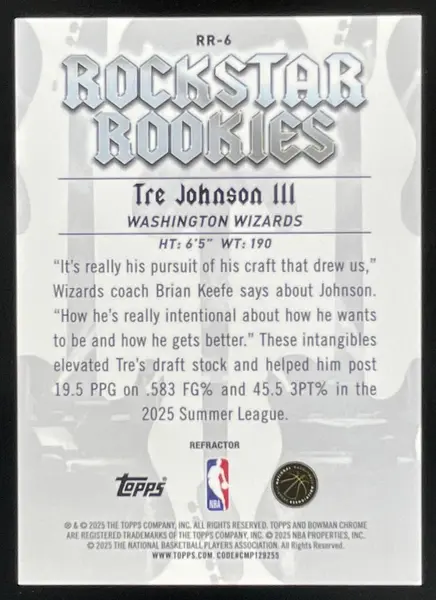 2025-26 Bowman Chrome Rockstar Rookies Orange #RR-6 Tre Johnson III RC /25