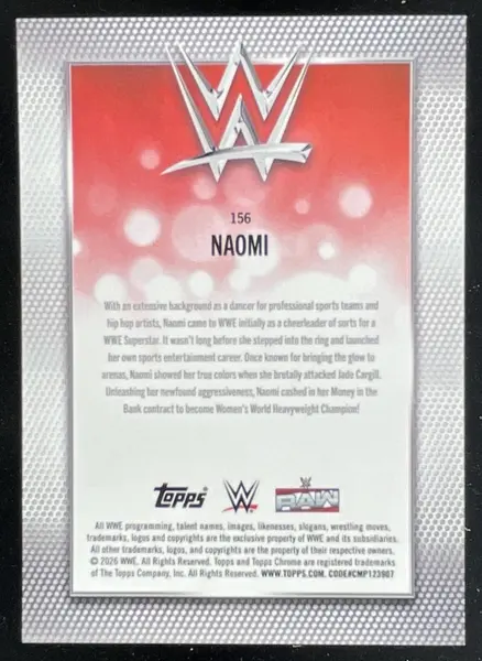 2026 Topps Chrome WWE Logofractor Black Refractor #156 Naomi /10
