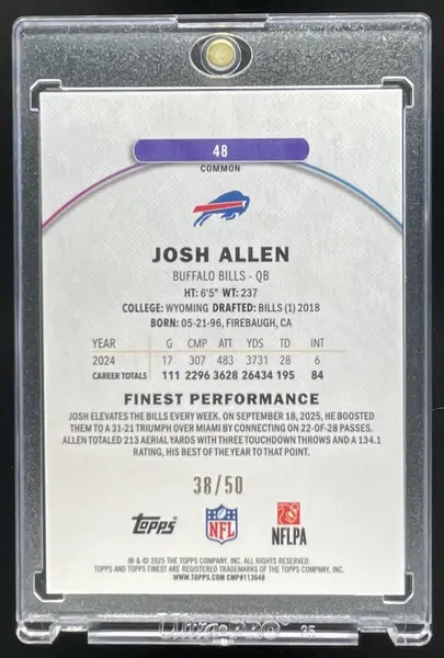 2025 Topps Finest Gold Geometric Refractor #48 Josh Allen /50