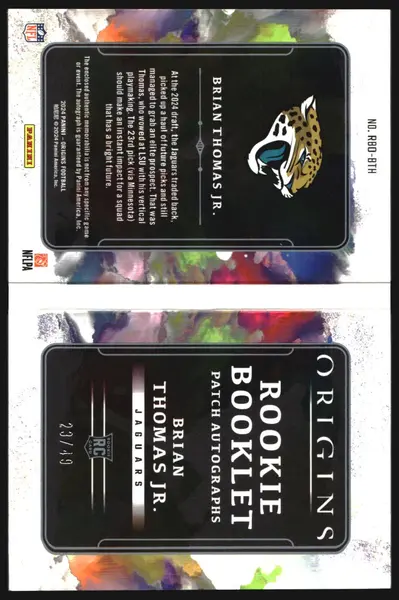 2024 Origins Rookie Booklet Patch Auto #RBO-BTH Brian Thomas Jr. RC Auto /49