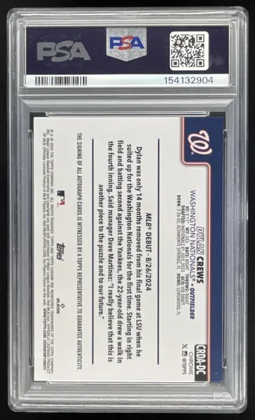 2025 Topps Chrome Rookie Debut Green Refractor Dylan Crews RC Auto /99 PSA 9