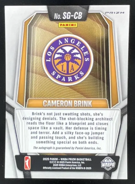 2025 Panini WNBA Prizm Signatures #SG-CB Cameron Brink Auto