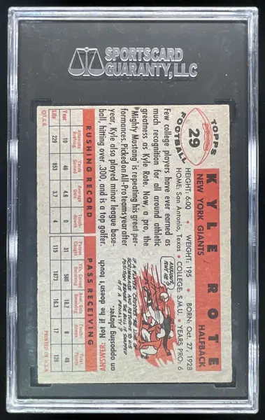 1956 Topps #29 Kyle Rote SGC 5