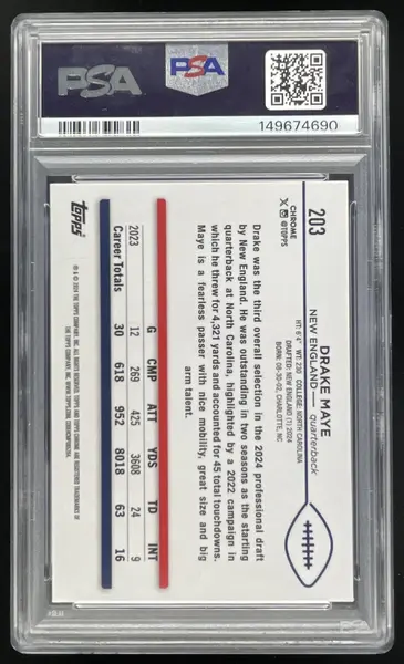 2024 Topps Chrome #203 Drake Maye RC PSA 9