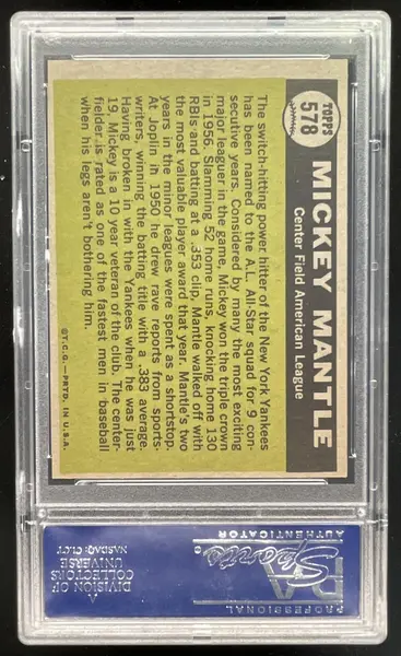 1961 Topps #578 Mickey Mantle PSA 8