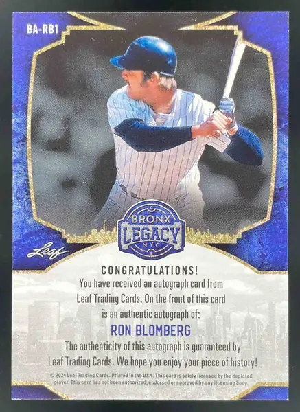 2024 Leaf A Bronx Legacy Spectrum Red HoloFoil #BA-RB1 Ron Blomberg Auto /7